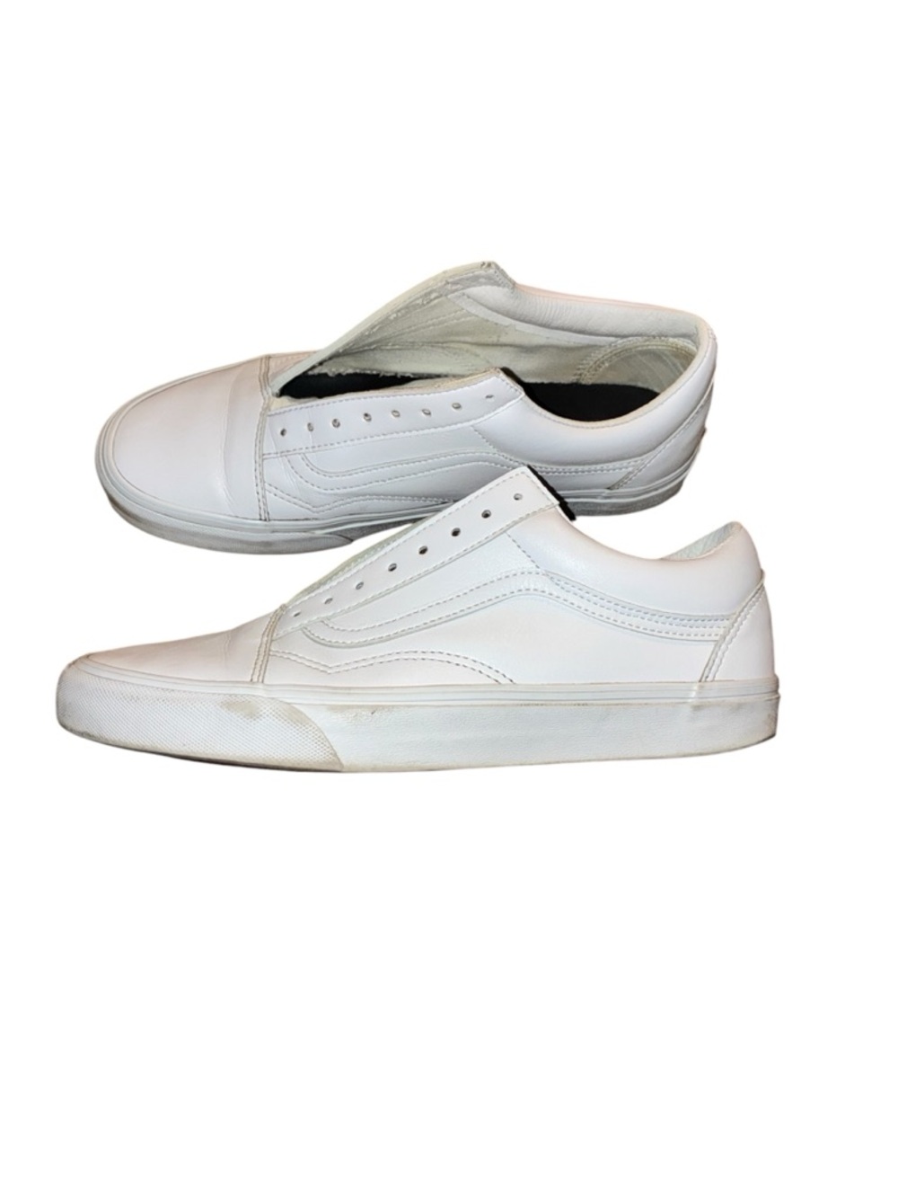 VANS White Leather Mens Size 10 WITHOUT LACES